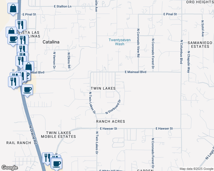 map of restaurants, bars, coffee shops, grocery stores, and more near 15901 North Capstan Avenue in Tucson