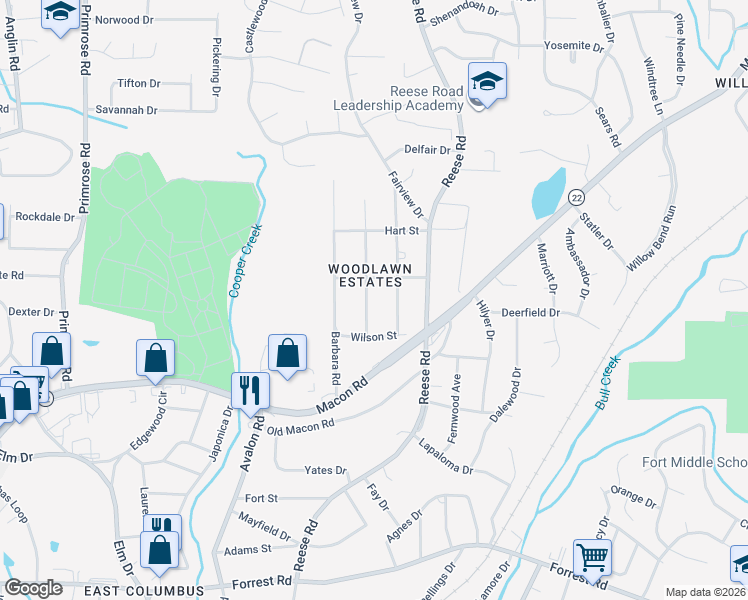 map of restaurants, bars, coffee shops, grocery stores, and more near 2870 Grant Road in Columbus