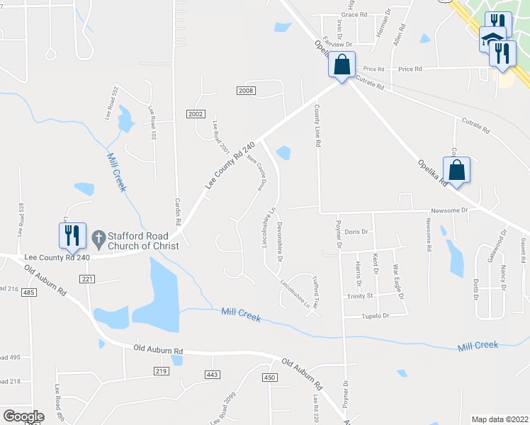 map of restaurants, bars, coffee shops, grocery stores, and more near Lincolnshire Lane in Phenix City