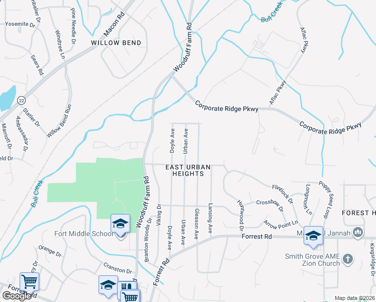 map of restaurants, bars, coffee shops, grocery stores, and more near 3231 Urban Avenue in Columbus