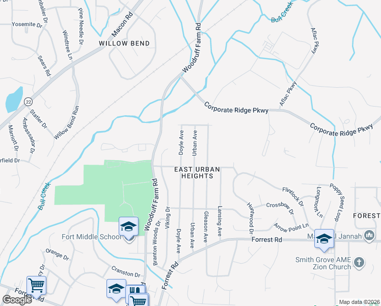 map of restaurants, bars, coffee shops, grocery stores, and more near 3231 Urban Avenue in Columbus
