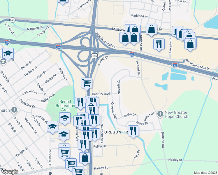 map of restaurants, bars, coffee shops, grocery stores, and more near 256 Oregon Trail in Monroe