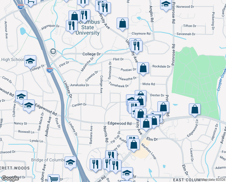 map of restaurants, bars, coffee shops, grocery stores, and more near 3527 Dale Drive in Columbus