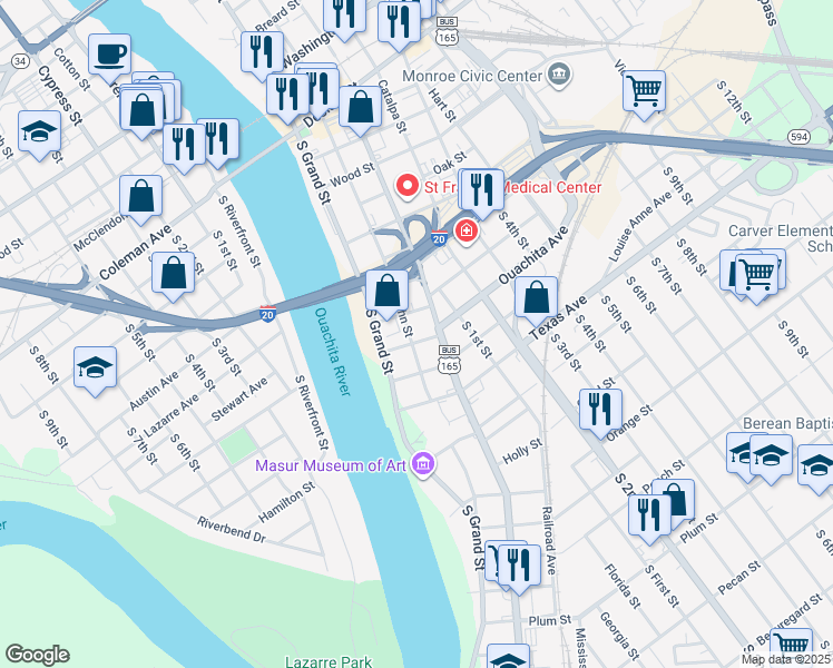 map of restaurants, bars, coffee shops, grocery stores, and more near 817 Saint John Street in Monroe