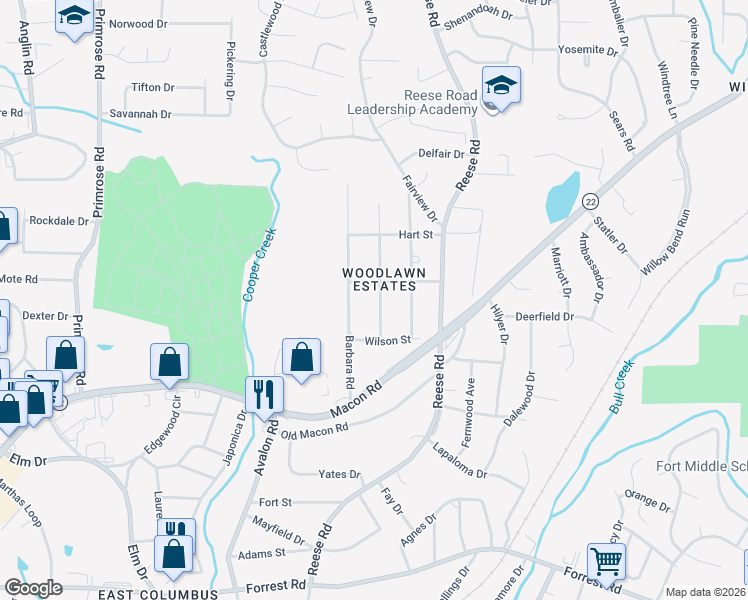 map of restaurants, bars, coffee shops, grocery stores, and more near 2870 Grant Road in Columbus