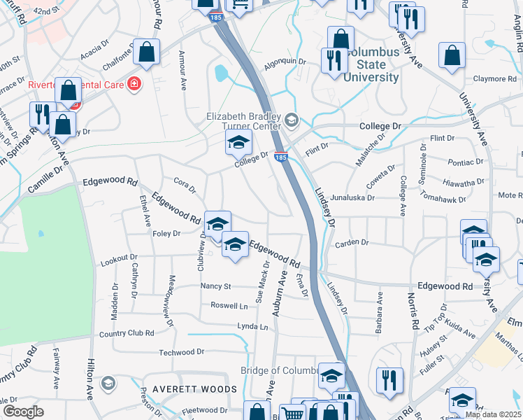 map of restaurants, bars, coffee shops, grocery stores, and more near 3305 Sue Mack Drive in Columbus