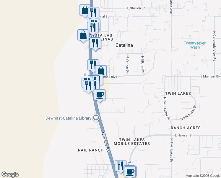 map of restaurants, bars, coffee shops, grocery stores, and more near 3296 East Armstrong Lane in Tucson