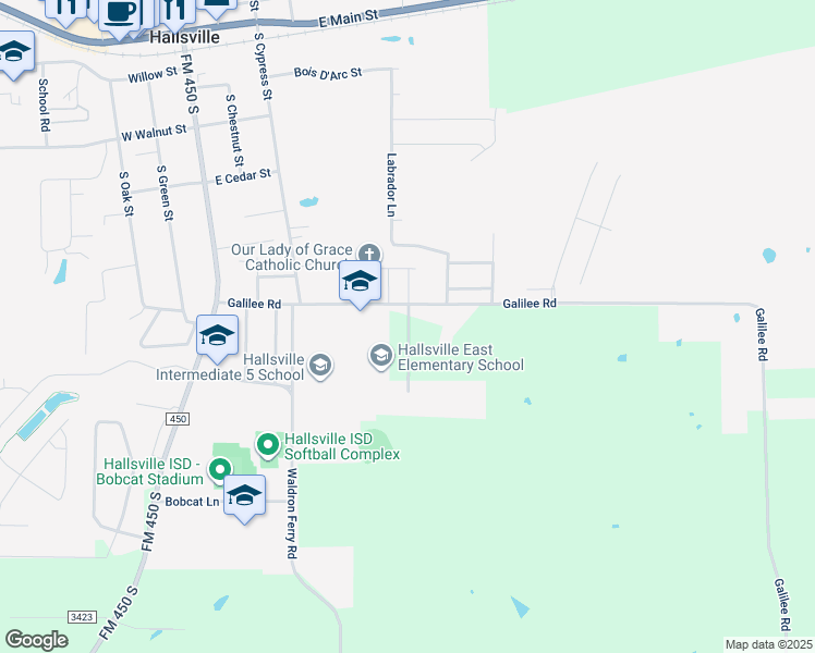 map of restaurants, bars, coffee shops, grocery stores, and more near 613-671 Moore Ln in Hallsville