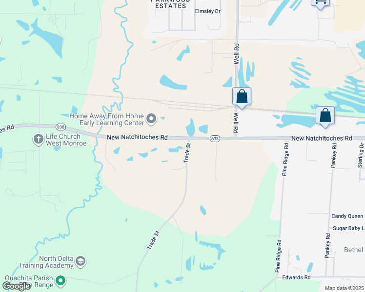 map of restaurants, bars, coffee shops, grocery stores, and more near 103 Bentwood Trail in West Monroe