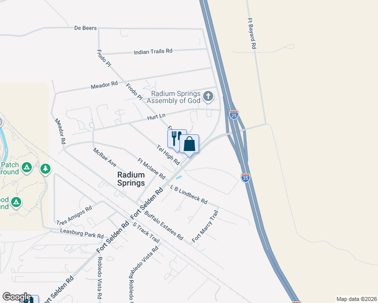 map of restaurants, bars, coffee shops, grocery stores, and more near 12211 Frodo Place in Las Cruces