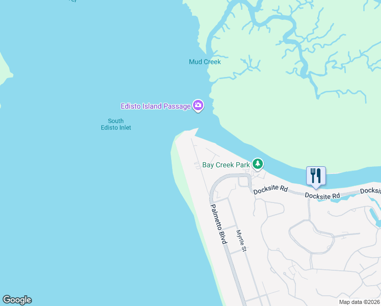 map of restaurants, bars, coffee shops, grocery stores, and more near 3619 Yacht Club Road in Edisto Island