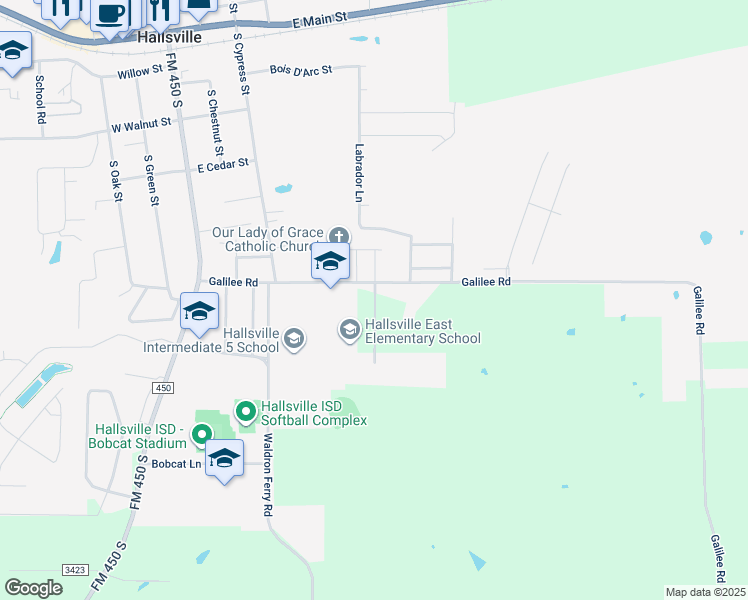 map of restaurants, bars, coffee shops, grocery stores, and more near 613-671 Moore Ln in Hallsville