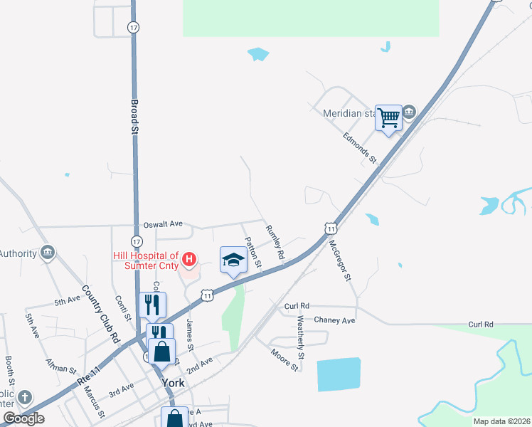 map of restaurants, bars, coffee shops, grocery stores, and more near 1001-1007 Oswalt Avenue in York