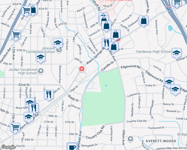 map of restaurants, bars, coffee shops, grocery stores, and more near 3220 Cherokee Avenue in Columbus