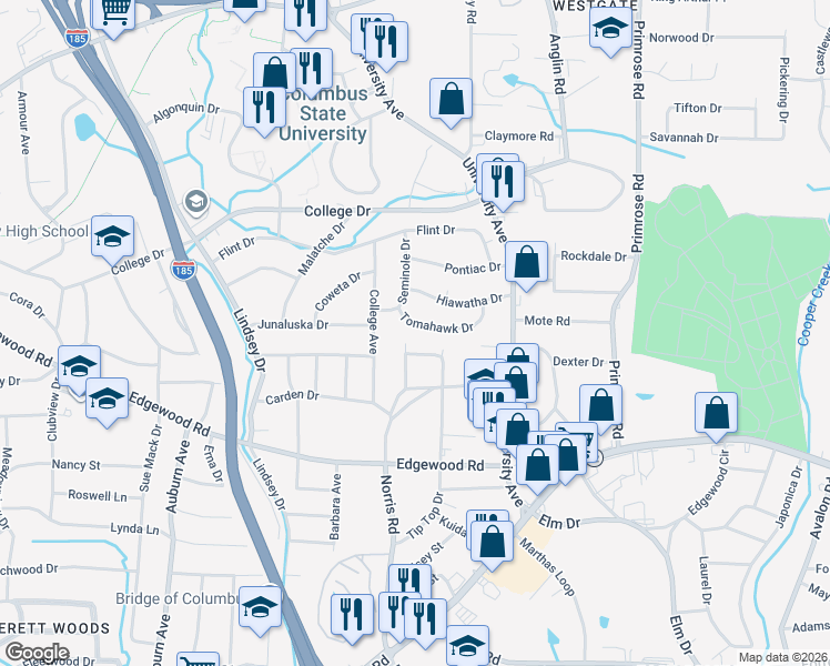 map of restaurants, bars, coffee shops, grocery stores, and more near 3527 Dale Drive in Columbus
