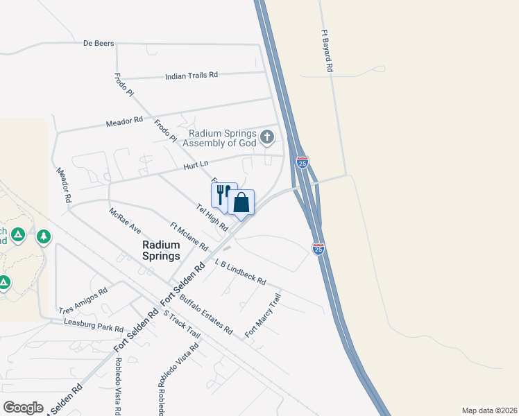 map of restaurants, bars, coffee shops, grocery stores, and more near 12211 Frodo Place in Las Cruces