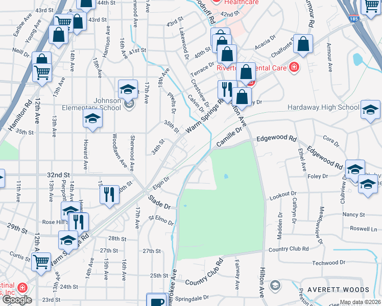 map of restaurants, bars, coffee shops, grocery stores, and more near 3400 Barrington Drive in Columbus