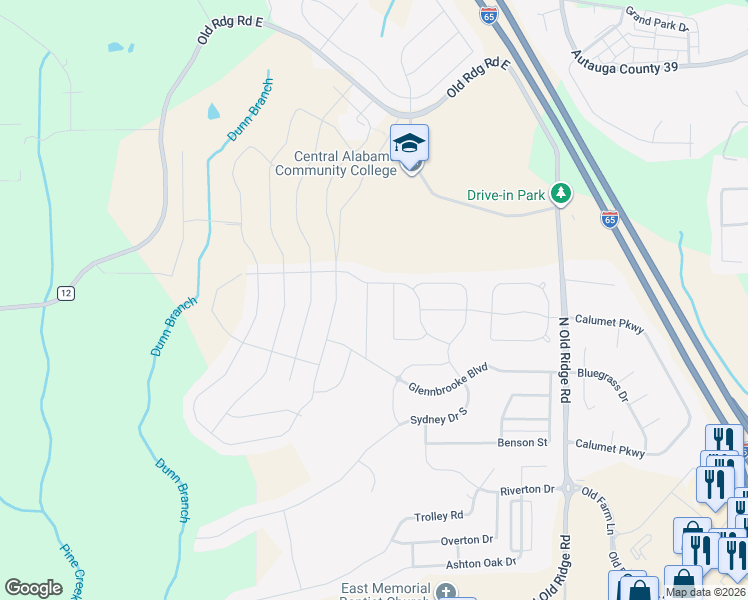 map of restaurants, bars, coffee shops, grocery stores, and more near 629 Madison Drive in Prattville