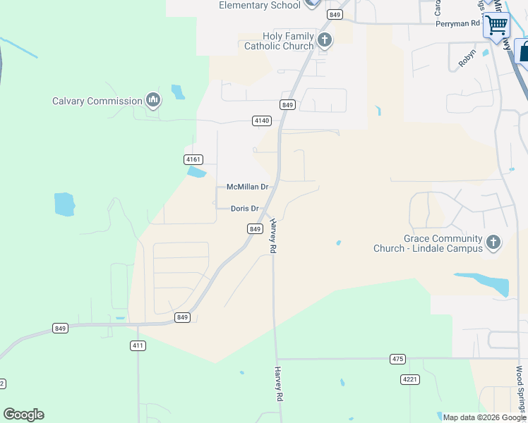 map of restaurants, bars, coffee shops, grocery stores, and more near 15682 FM 849 in Smith County