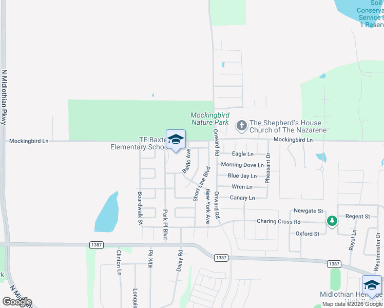 map of restaurants, bars, coffee shops, grocery stores, and more near 2807 Oriental Avenue in Midlothian