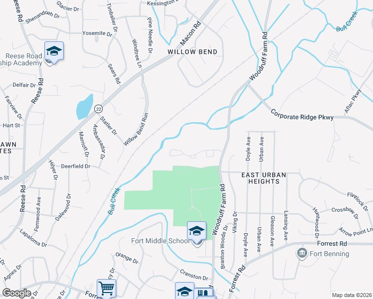 map of restaurants, bars, coffee shops, grocery stores, and more near 17 Creek Way in Columbus