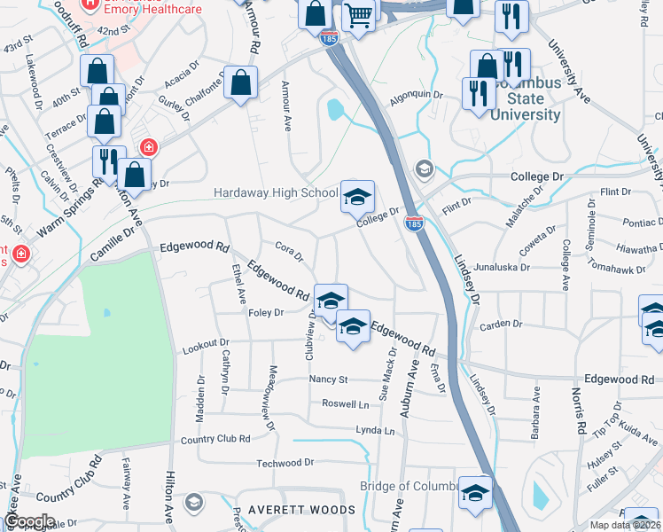 map of restaurants, bars, coffee shops, grocery stores, and more near 3405 Cambridge Drive in Columbus