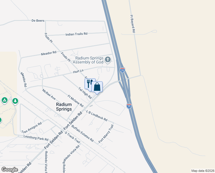 map of restaurants, bars, coffee shops, grocery stores, and more near 300-548 Fort Selden Road in Las Cruces