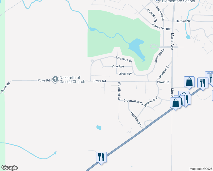 map of restaurants, bars, coffee shops, grocery stores, and more near 1913 Powe Road in Demopolis