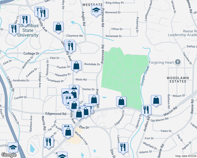 map of restaurants, bars, coffee shops, grocery stores, and more near 3836 Meadowcliff Drive in Columbus