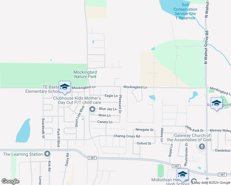 map of restaurants, bars, coffee shops, grocery stores, and more near 1138 Robin Circle in Midlothian