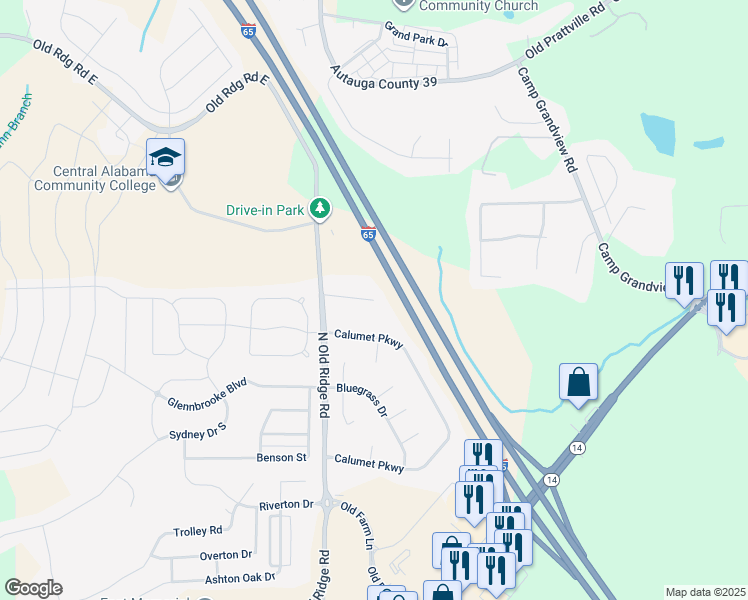 map of restaurants, bars, coffee shops, grocery stores, and more near 1999 Holly Brooke Lane in Prattville