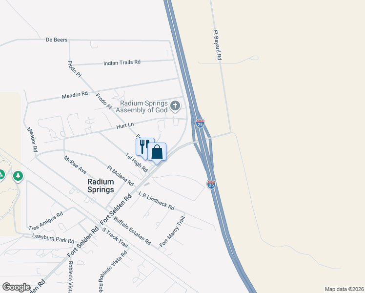 map of restaurants, bars, coffee shops, grocery stores, and more near 300-548 Fort Selden Road in Las Cruces