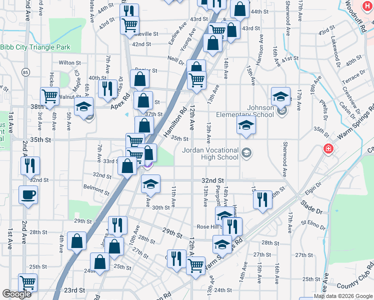 map of restaurants, bars, coffee shops, grocery stores, and more near 3422 11th Avenue in Columbus