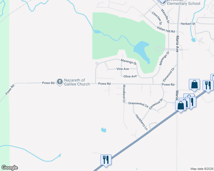 map of restaurants, bars, coffee shops, grocery stores, and more near 1913 Powe Road in Demopolis