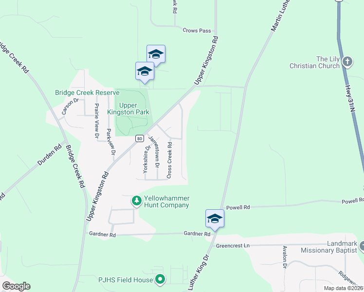 map of restaurants, bars, coffee shops, grocery stores, and more near 1328 Kingston Oaks Drive in Prattville