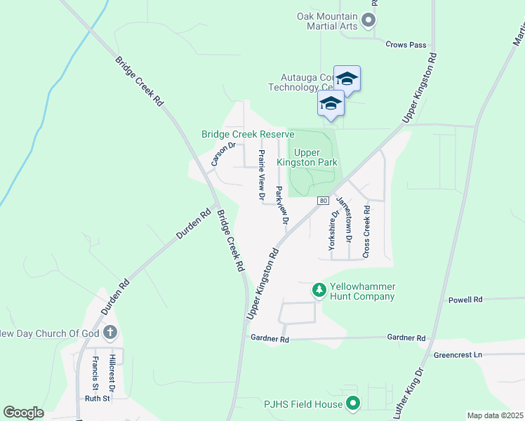 map of restaurants, bars, coffee shops, grocery stores, and more near 607 Prairie View Drive in Prattville