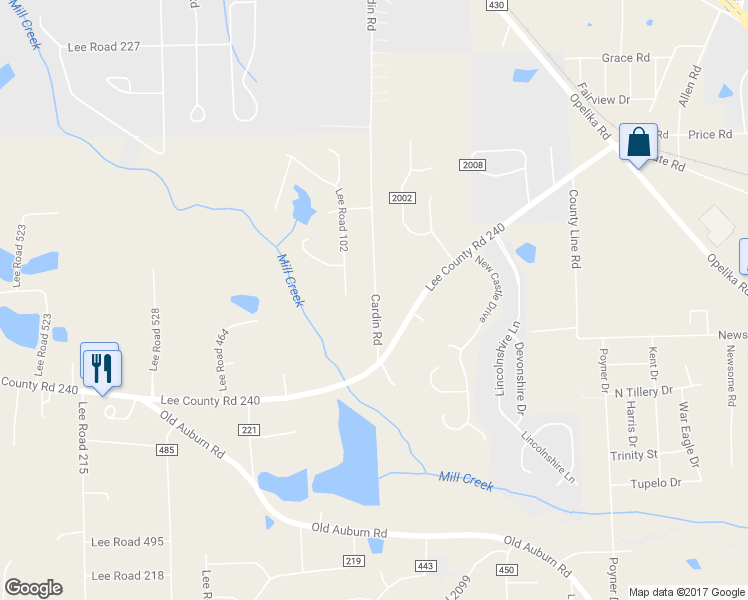 map of restaurants, bars, coffee shops, grocery stores, and more near 820 Cardin Road in Smiths Station