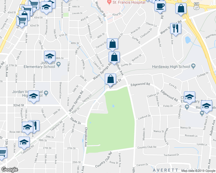 map of restaurants, bars, coffee shops, grocery stores, and more near 2224 Camille Drive in Columbus