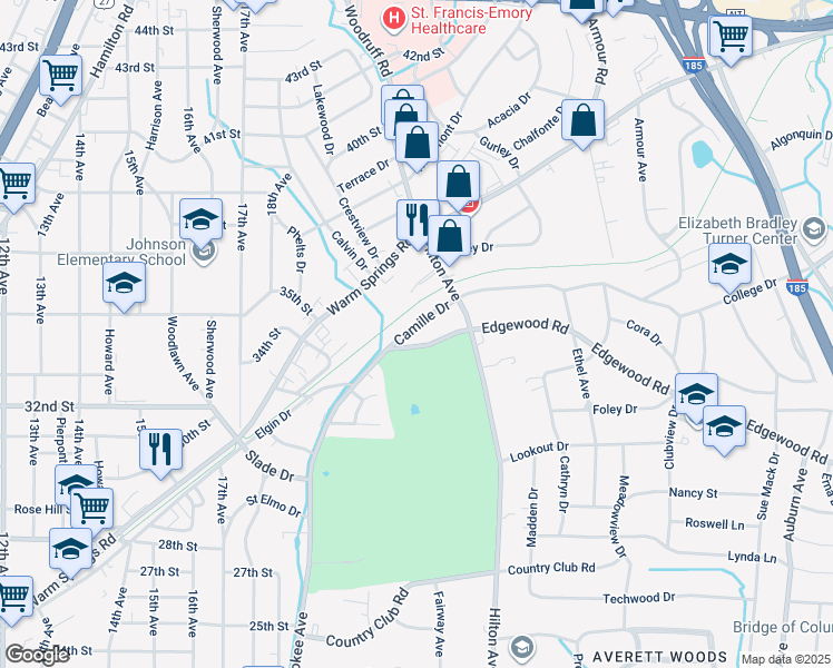 map of restaurants, bars, coffee shops, grocery stores, and more near 2224 Camille Drive in Columbus