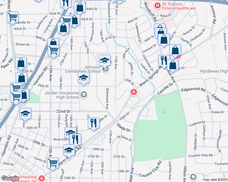 map of restaurants, bars, coffee shops, grocery stores, and more near 3416 Sherwood Avenue in Columbus