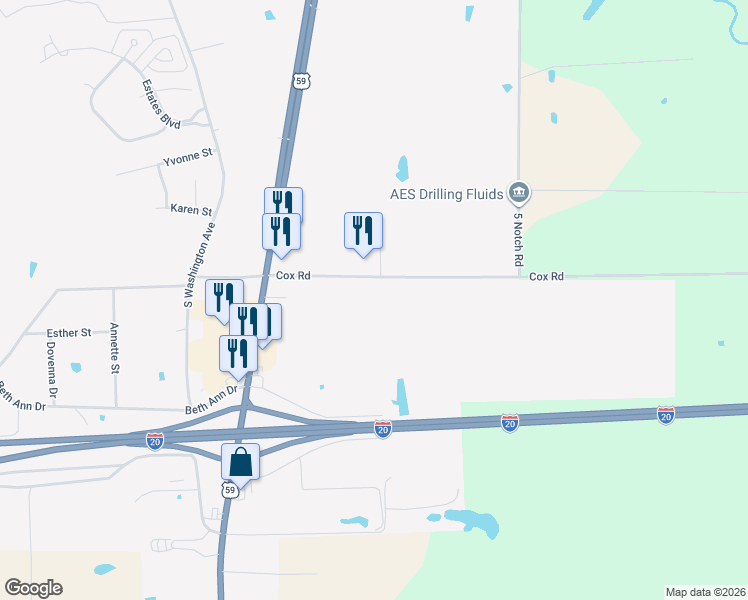 map of restaurants, bars, coffee shops, grocery stores, and more near 701 Cox Road in Marshall