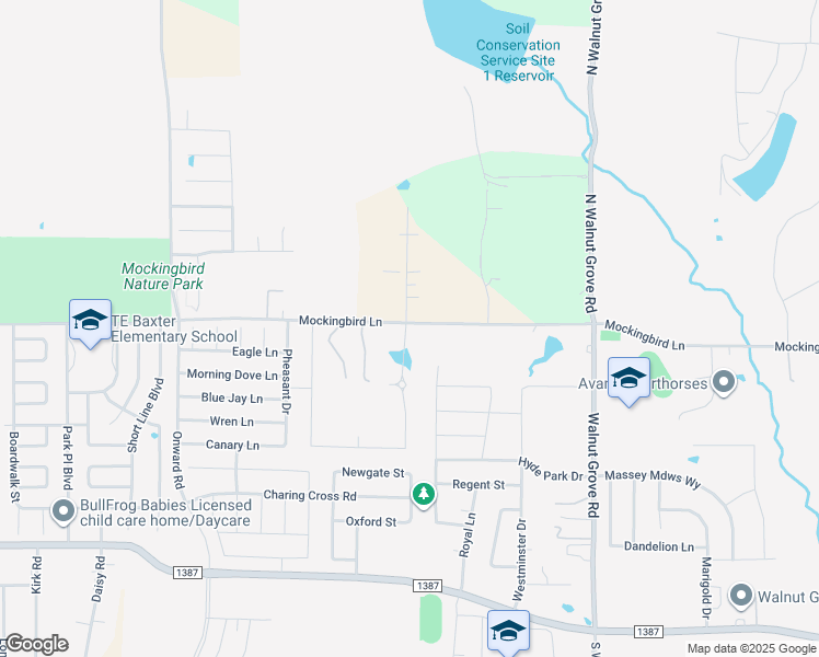 map of restaurants, bars, coffee shops, grocery stores, and more near 1304 Bluebird Lane in Midlothian