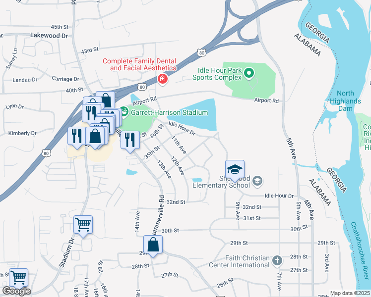 map of restaurants, bars, coffee shops, grocery stores, and more near 3404 11th Avenue in Phenix City