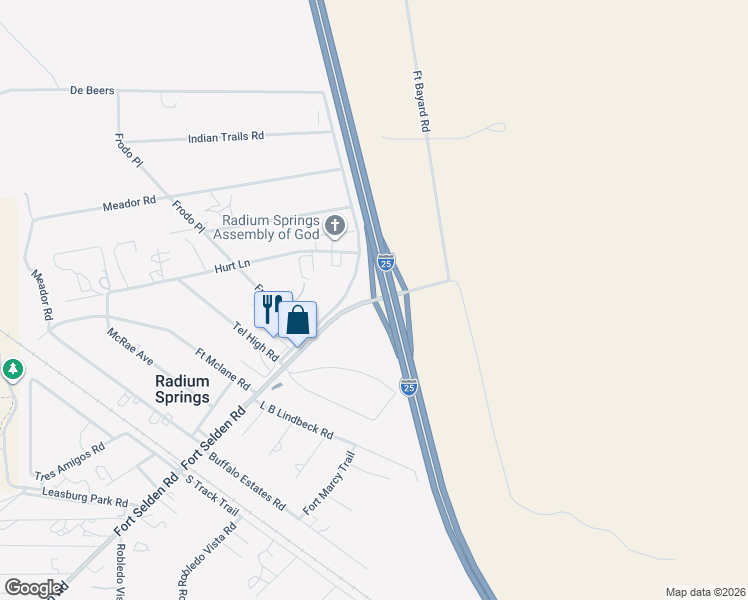 map of restaurants, bars, coffee shops, grocery stores, and more near 300 Fort Selden Road in Las Cruces