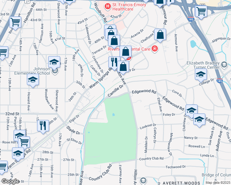 map of restaurants, bars, coffee shops, grocery stores, and more near 2224 Camille Drive in Columbus
