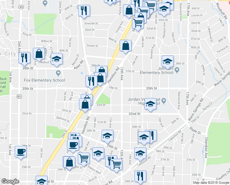 map of restaurants, bars, coffee shops, grocery stores, and more near 3422 11th Ave in Columbus