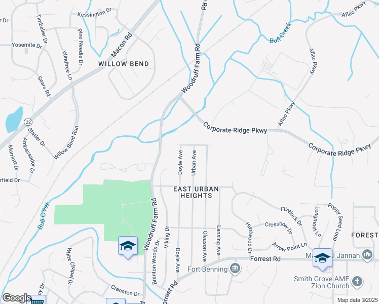 map of restaurants, bars, coffee shops, grocery stores, and more near 3329 Urban Avenue in Columbus