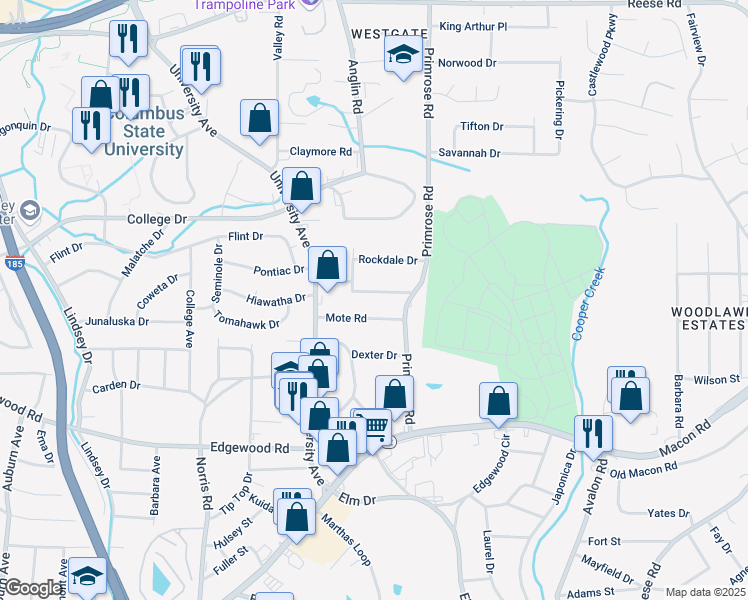 map of restaurants, bars, coffee shops, grocery stores, and more near 3808 Meadowcliff Drive in Columbus