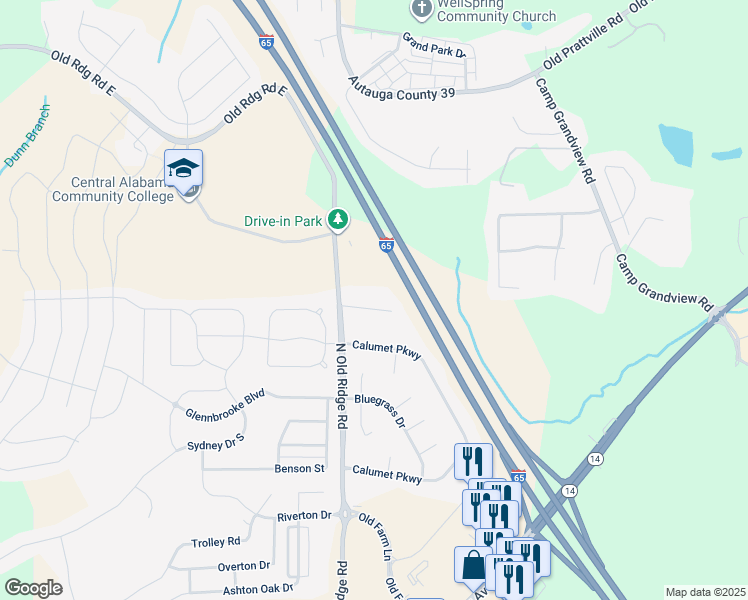 map of restaurants, bars, coffee shops, grocery stores, and more near 1943-1999 Holly Brooke Lane in Prattville