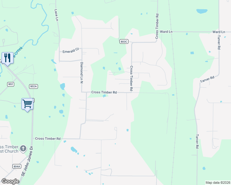 map of restaurants, bars, coffee shops, grocery stores, and more near 3812 Cross Timber Road in Burleson